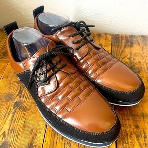 Gatsby Oxford Derby Brown/Black Leather Shoes Mens 9.5